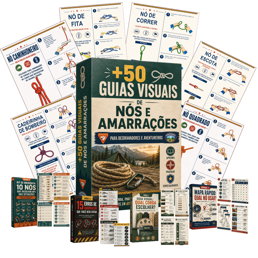 Mockup dos guias visuais de nós e amarrações para Desbravadores e Aventureiros